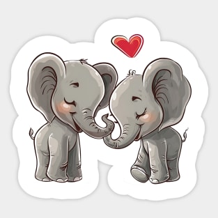 Valentine Cartoon Elephant Couple Sticker